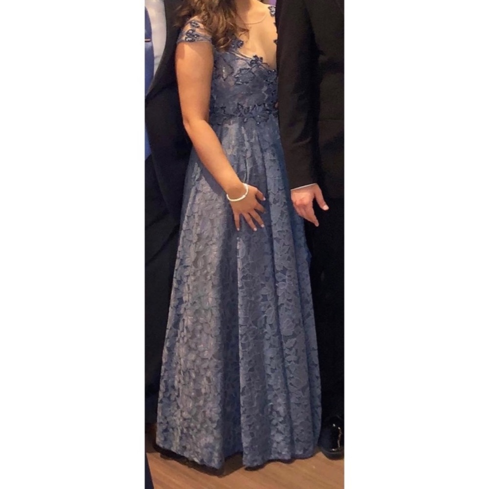 Tarik Ediz blue lace prom / evening dress / Gown - Picture 5 of 7
